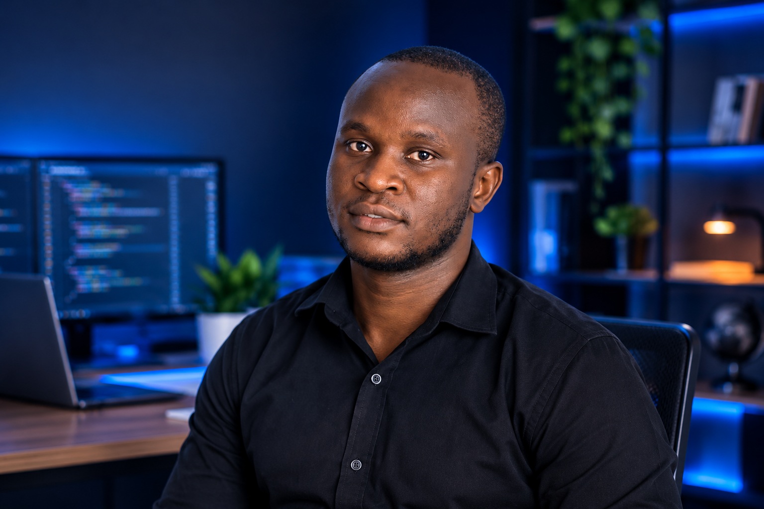 Musa Rioba at his workstation in Nairobi
